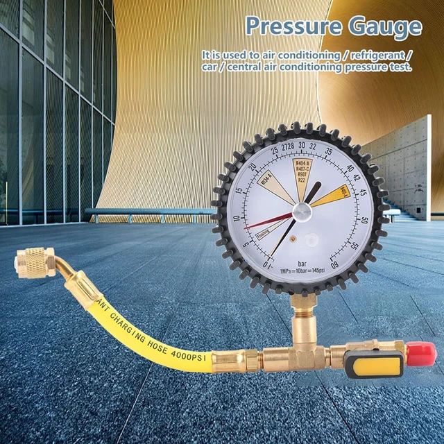 Alt view image 3 of 7 - Nitrogen Pressure Test Gauge for Air Conditioning, Refrigerant, Car, A/C Refrigeration Tool for R134a, R22, R407C, R410A, R404A, R507, R422D, R32, 1/4 SAE inch