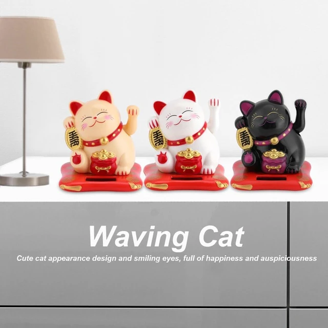Alt view image 4 of 7 - Acogedor Solar Waving Cat, Good Luck Fortune Statue for Car Desk Decor
