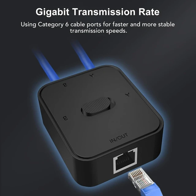Alt view image 3 of 7 - Gigabit Network Switcher, 2 in 1 Out or 1 in 2 Out RJ45 CAT6 Network Switch Selector, Ethernet Switch 2 Port Network Hub
