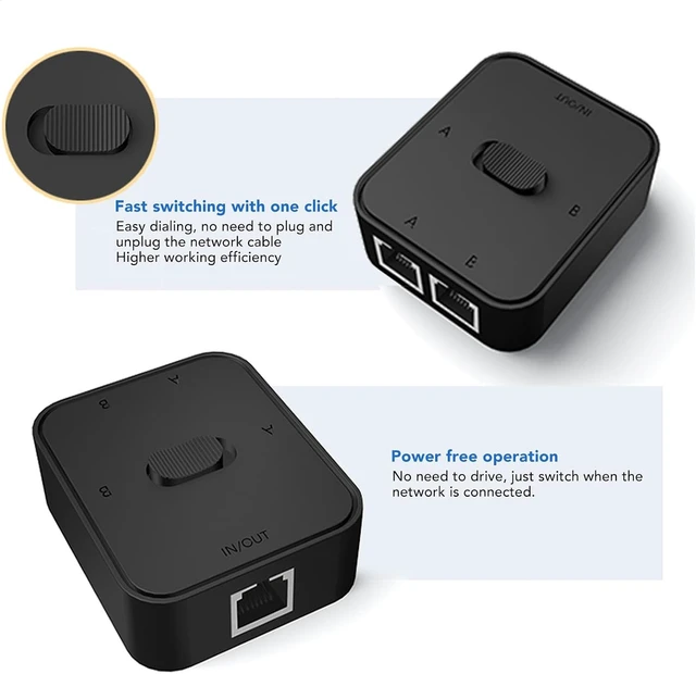 Alt view image 5 of 7 - Gigabit Network Switcher, 2 in 1 Out or 1 in 2 Out RJ45 CAT6 Network Switch Selector, Ethernet Switch 2 Port Network Hub