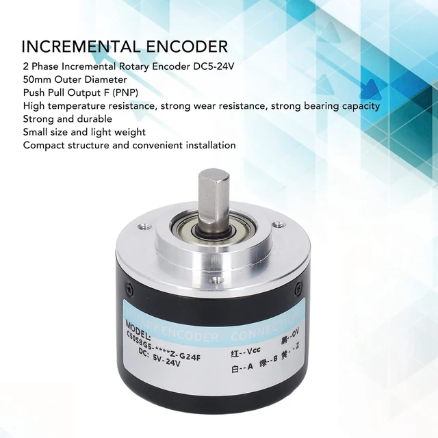 Alt view image 4 of 7 - Incremental Rotary Encoder, 1200/2000PR DC5V-24V 2 Phase Incremental Rotary Encoder, 50mm OD, PNP Output (2000P/R)