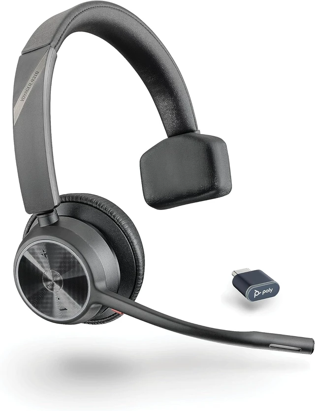 Alt view image 4 of 7 - Poly - Voyager 4310 UC Wireless Headset + Charge Stand (Plantronics) - Single-Ear Headset w/Mic - Connect to PC/Mac via USB-C Bluetooth Adapter, Cell Phone via Bluetooth -Works with Teams, Zoom &More