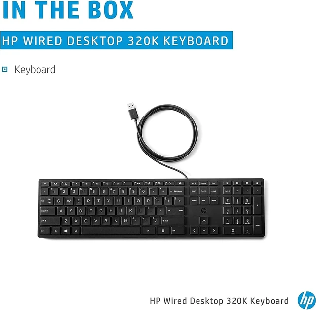 Alt view image 5 of 5 - HP Wired Desktop 320K Keyboard - Cable Connectivity - USB Interface - Desktop Computer - Windows - Plunger Keyswitch