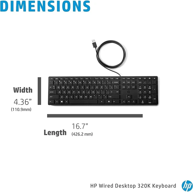 Alt view image 4 of 5 - HP Wired Desktop 320K Keyboard - Cable Connectivity - USB Interface - Desktop Computer - Windows - Plunger Keyswitch