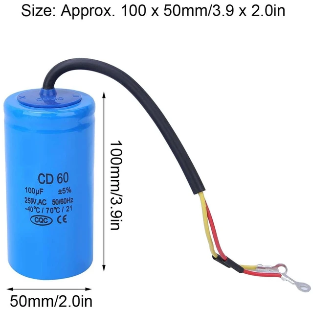 Alt view image 4 of 7 - CD60 Capacitor, 100uf ±5% 250VAC 50/60Hz Round Run Start Capacitor, for Air Conditioner or AC Motor and Fan Starting
