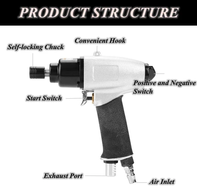 Alt view image 3 of 7 - Pneumatic Air Screwdriver Tool, 1/4" Air Screw Driver Gun Impact Screwdriver Tool, 8000rpm Air Screwdriver Reversible Type Industry Professional Screw Driver, for Containers, Electrical Appliances
