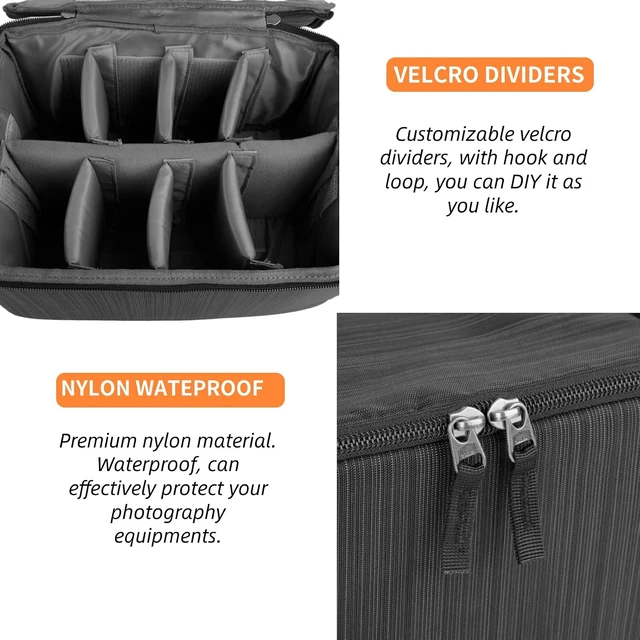 Alt view image 2 of 7 - Acogedor Partition Camera Inserts, DSLR Camera Lens Case Photography with Dividers, Portable Nylon Camera Case for DSLR SLR Cameras(Black)