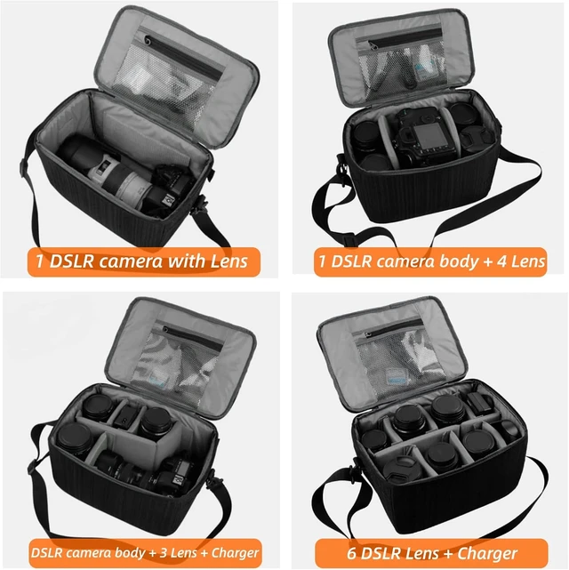 Alt view image 3 of 7 - Acogedor Partition Camera Inserts, DSLR Camera Lens Case Photography with Dividers, Portable Nylon Camera Case for DSLR SLR Cameras(Black)