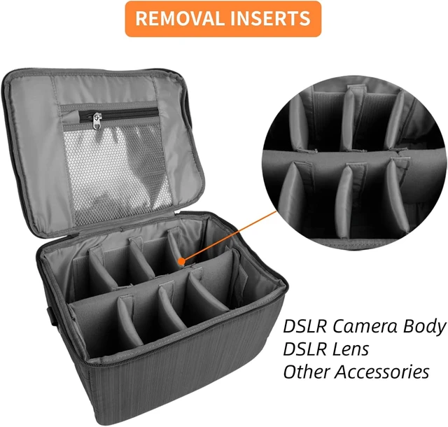 Alt view image 4 of 7 - Acogedor Partition Camera Inserts, DSLR Camera Lens Case Photography with Dividers, Portable Nylon Camera Case for DSLR SLR Cameras(Black)