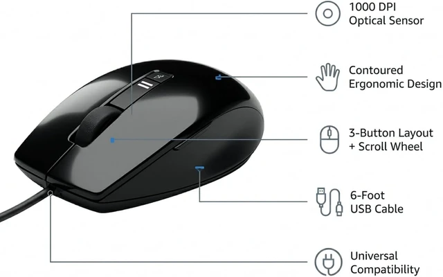 Alt view image 6 of 7 - Dell V7623 Wired USB Optical Mouse, 6-Button 1600 DPI