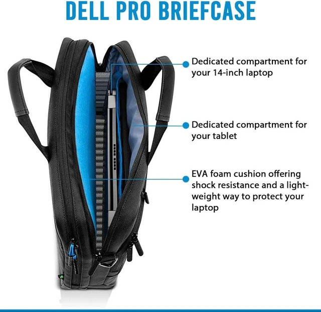 Alt view image 3 of 7 - Dell Pro Briefcase 14 (PO1420C), Made with an Earth-Friendly Solution-Dyeing Process and Shock-Absorbing EVA Foam that Protects Your Laptop from Impact.