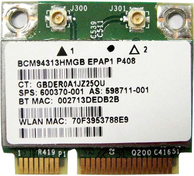 Alt view image 2 of 2 - BroadCom BCM94313HMGB BCM4313 Half Mini PCIe BT Bluetooth WLAN WIFI Wireless Card for HP Laptop 598711-001 600370-001 657308-001 657325-001