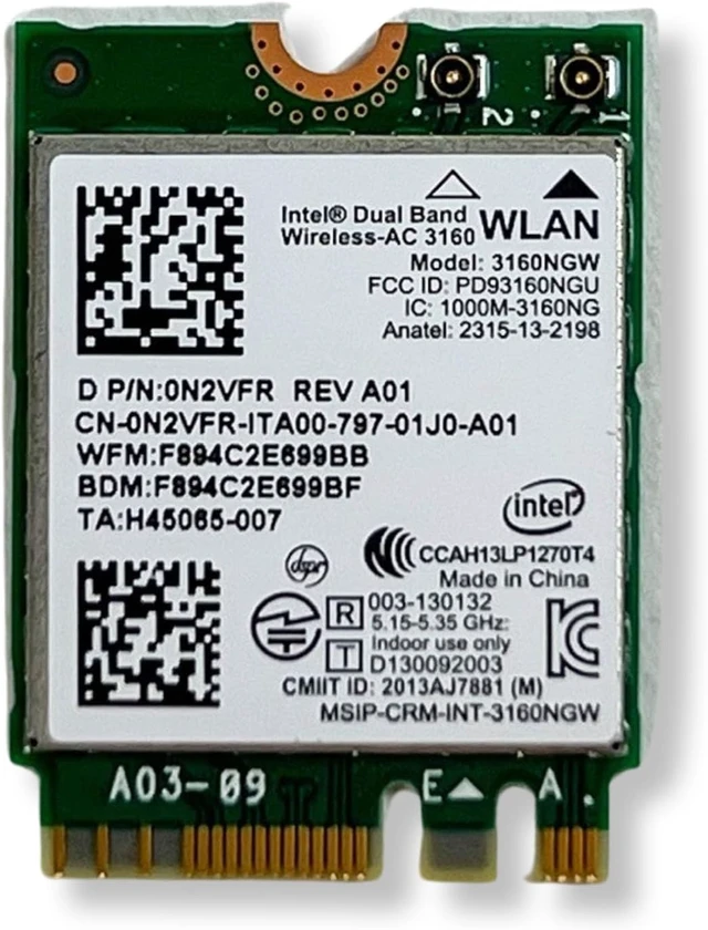 Alt view image 2 of 5 - OEM Dell Intel Dual Band Wireless-AC 3160 Wifi & Bluetooth Card 0N2VFR N2VFR
