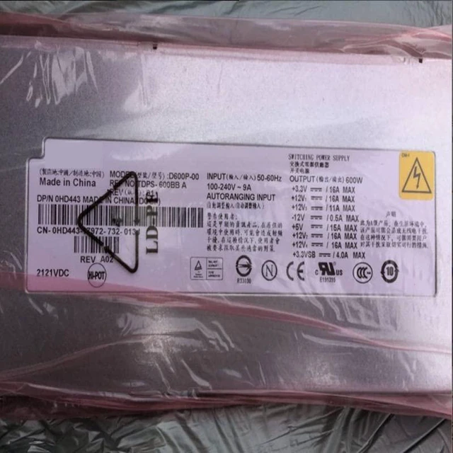 Alt view image 2 of 3 - PSU for PowerEdge SC1435 600W Switching Power Supply H600P-00 RD595 D600P-00 TDPS-600BB A HD443