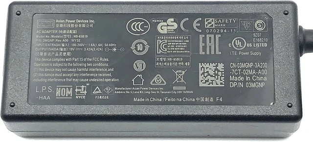 Alt view image 2 of 7 - APD NB-65B19 65W 19V 3.42A AC Adapter 3MGNP DA-65A19 with Cord