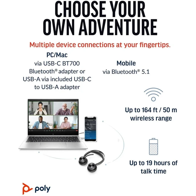 Alt view image 5 of 7 - HP - Poly Voyager Focus 2 USB-C-C Headset ANDUSB-C/A Adapter and Charging Stand - GOOGL