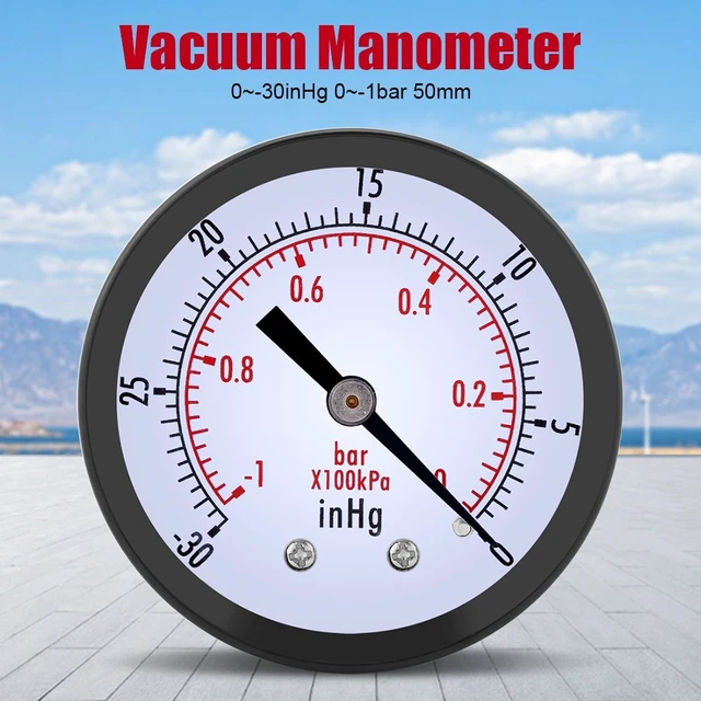 Alt view image 4 of 7 - Mini Vacuum Pressure Gauge, 1/4" BSPT Thread, 0~-30inHg/0~-1bar Range, Scale Vacuum Gauge for Water, Oil, Air