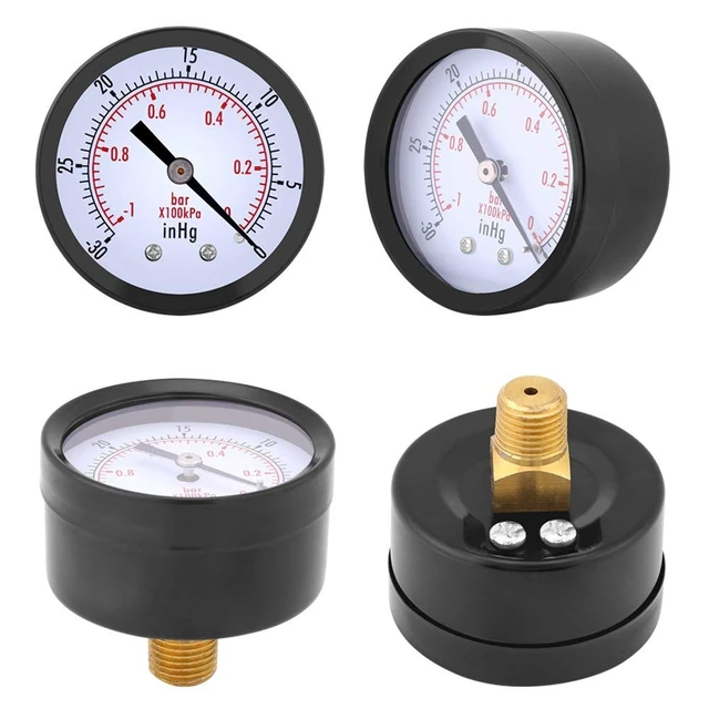 Alt view image 2 of 7 - Mini Vacuum Pressure Gauge, 1/4" BSPT Thread, 0~-30inHg/0~-1bar Range, Scale Vacuum Gauge for Water, Oil, Air
