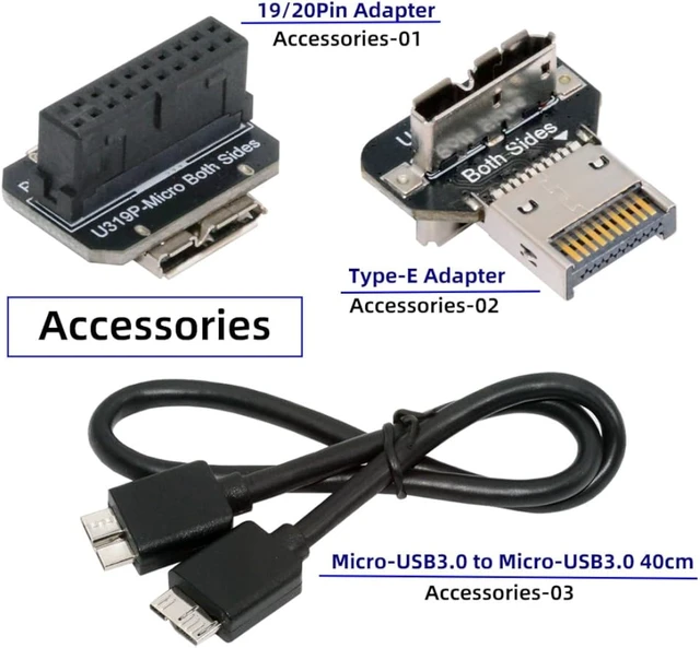 Alt view image 7 of 7 - chenyang Micro B 1 to 2 USB 3.0 19Pin Front Panel Header Port Multiplier Hub Adapter with USB 3.0 19Pin/USB 3.1 Type E to Micro B Adapter