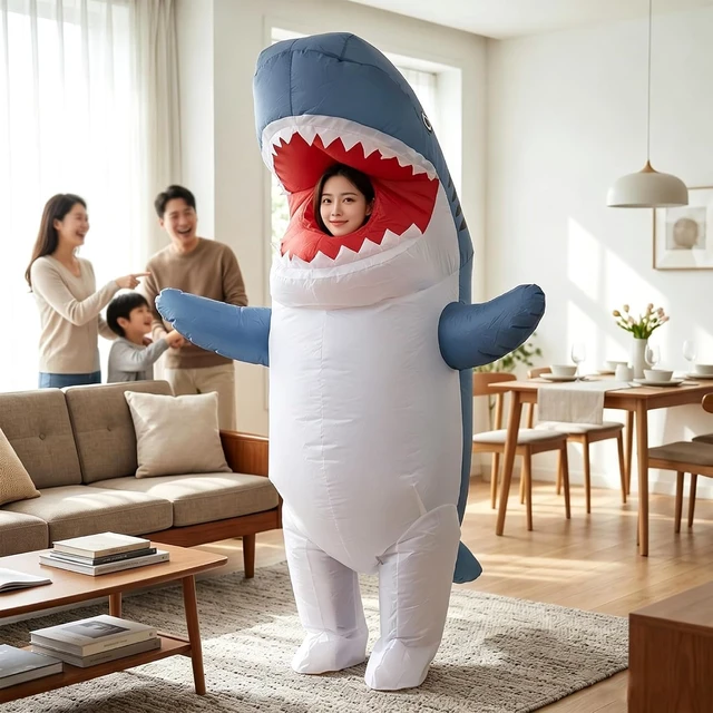 Alt view image 2 of 7 - LICAEVEY Inflatable Costume Suit, Funny Blow Up Animal Costume for Adult with Battery Powered Fan, Gray White Inflatable Fish Cosplay for Halloween Party, Water Proof