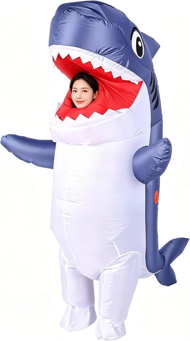 Alt view image 6 of 7 - LICAEVEY Inflatable Costume Suit, Funny Blow Up Animal Costume for Adult with Battery Powered Fan, Gray White Inflatable Fish Cosplay for Halloween Party, Water Proof