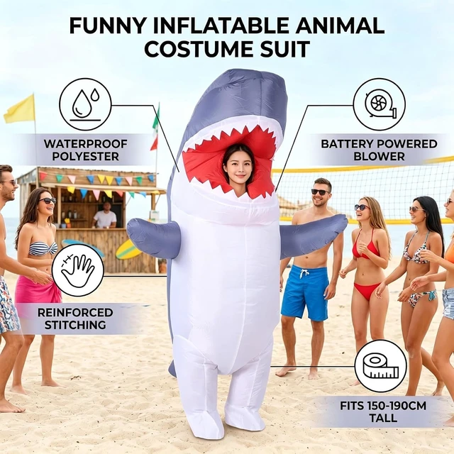 Alt view image 4 of 7 - LICAEVEY Inflatable Costume Suit, Funny Blow Up Animal Costume for Adult with Battery Powered Fan, Gray White Inflatable Fish Cosplay for Halloween Party, Water Proof