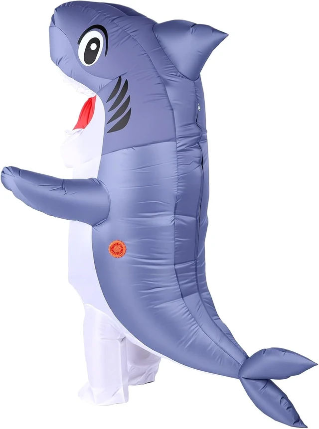 Alt view image 7 of 7 - LICAEVEY Inflatable Costume Suit, Funny Blow Up Animal Costume for Adult with Battery Powered Fan, Gray White Inflatable Fish Cosplay for Halloween Party, Water Proof