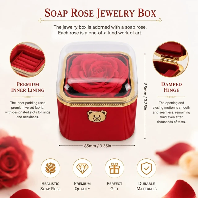 Alt view image 2 of 7 - LICAEVEY Surprise Ring Box Flip Jewelry Gift Box with Soap Rose