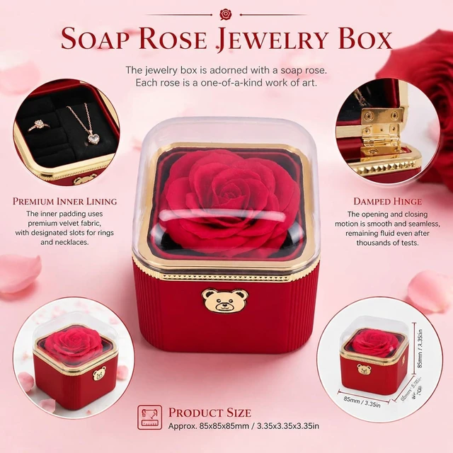 Alt view image 5 of 7 - LICAEVEY Surprise Ring Box Flip Jewelry Gift Box with Soap Rose