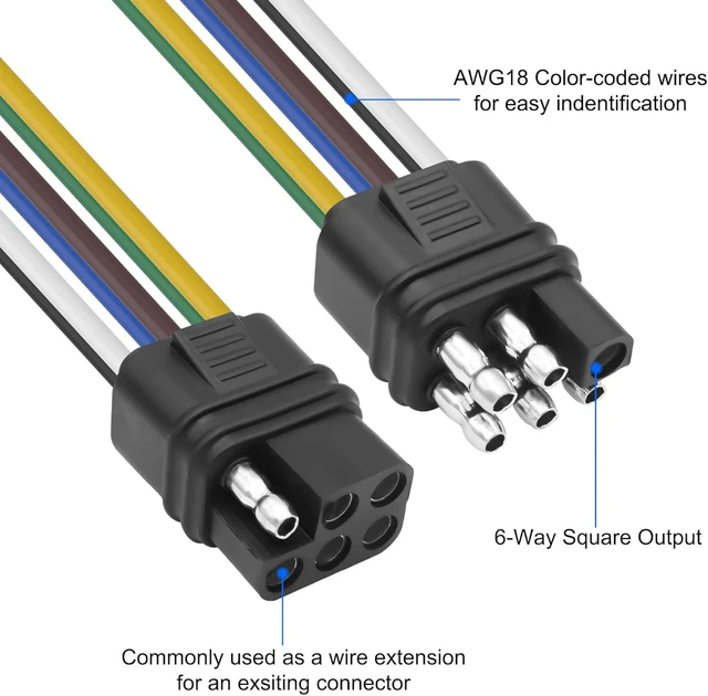 Alt view image 3 of 7 - XMSJSIY 6 Way Square Trailer Wire Adapter Extension Cable-1M/3.2FT