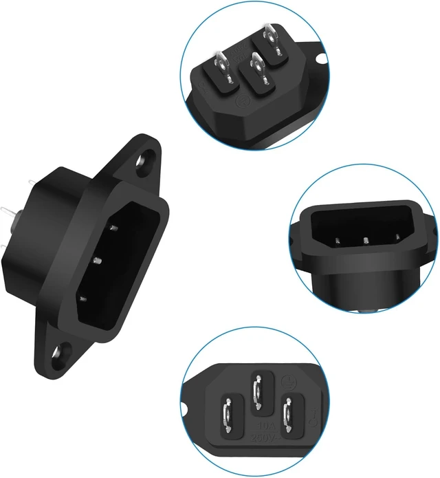 Alt view image 3 of 7 - XMSJSIY IEC320 C14 Panel Mount AC Power Plug Adapter 250V 10A -10 PCS