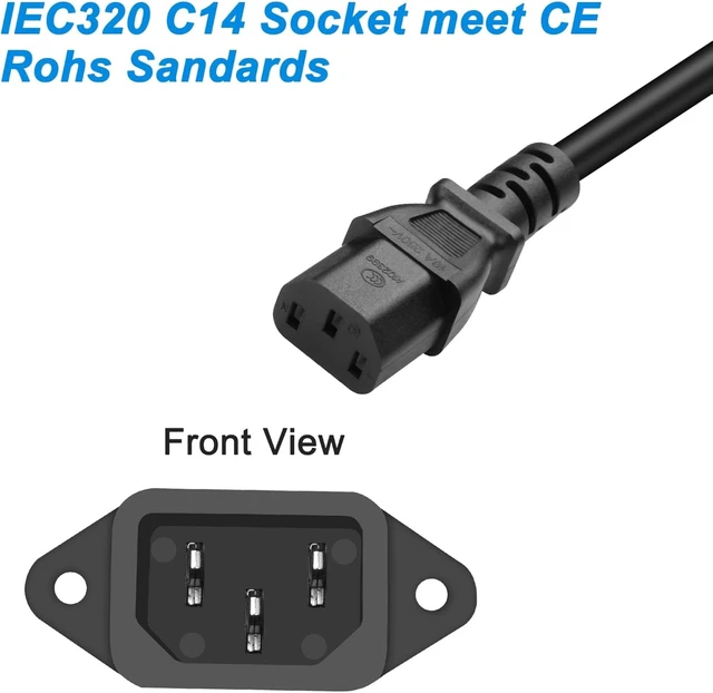 Alt view image 4 of 7 - XMSJSIY IEC320 C14 Panel Mount AC Power Plug Adapter 250V 10A -10 PCS