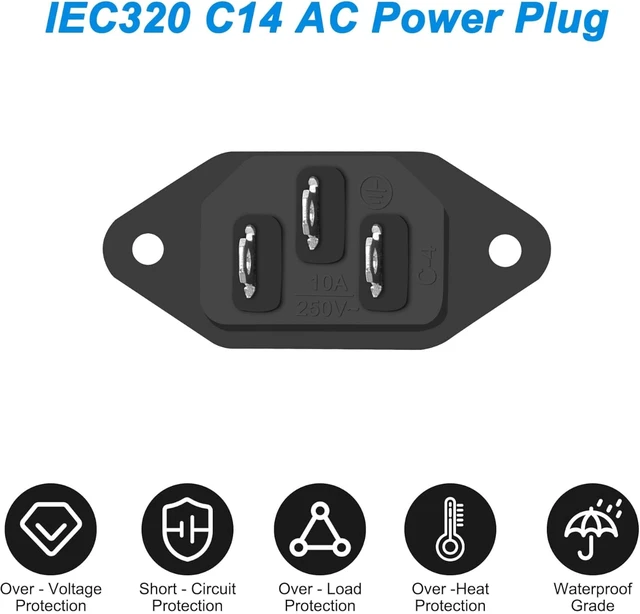 Alt view image 5 of 7 - XMSJSIY IEC320 C14 Panel Mount AC Power Plug Adapter 250V 10A -10 PCS