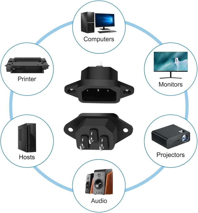 Alt view image 7 of 7 - XMSJSIY IEC320 C14 Panel Mount AC Power Plug Adapter 250V 10A -10 PCS