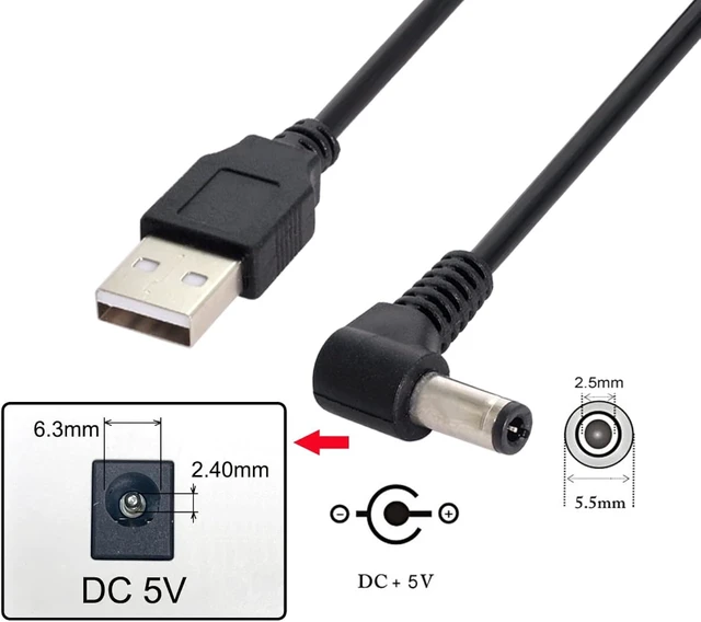 Alt view image 2 of 7 - cablecc USB 2.0 A Type Male to Right Angled 90 Degree 5.5 x 2.5mm DC 5V Power Plug Barrel Connector Charge Cable
