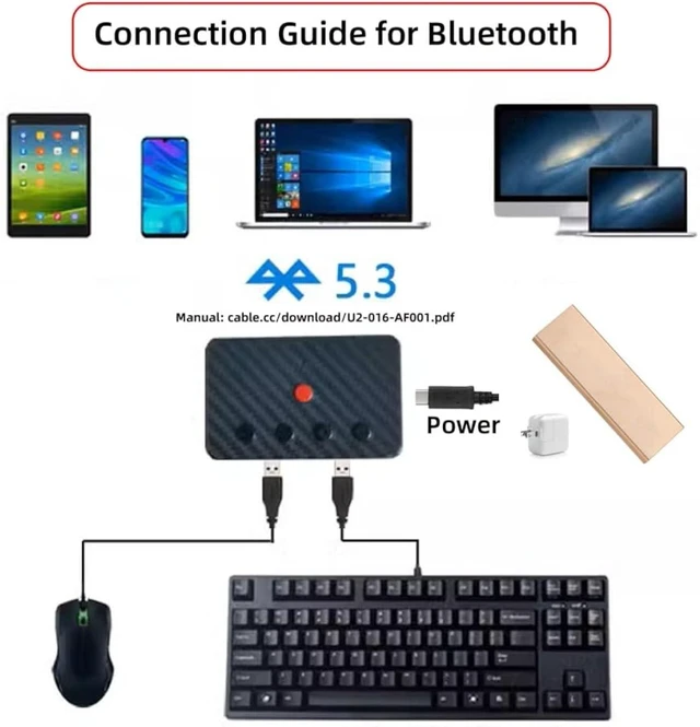 Alt view image 3 of 7 - cablecc 2.4G Bluetooth(BT) Converter with Receiver Type-C Power USB Wired Keyboard and Mouse Convert to Wireless for Laptop Tablet Phone