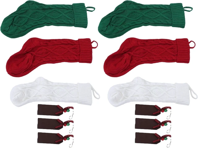 Alt view image 4 of 7 - LICAEVEY Knitted Xmas Stockings 6 Pack, 18 Inch Large Hanging Set with Wooden Name Tags, Holiday Decor for Fireplace Mantel, White Red Green for Christmas Party Gifts