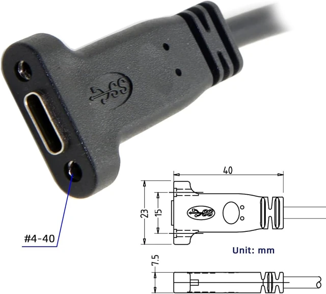 Alt view image 3 of 7 - chenyang CY USB C Cable,USB 3.0 Type A Male to Type C Female Data Cable 20cm with Panel Mount Screw Hole