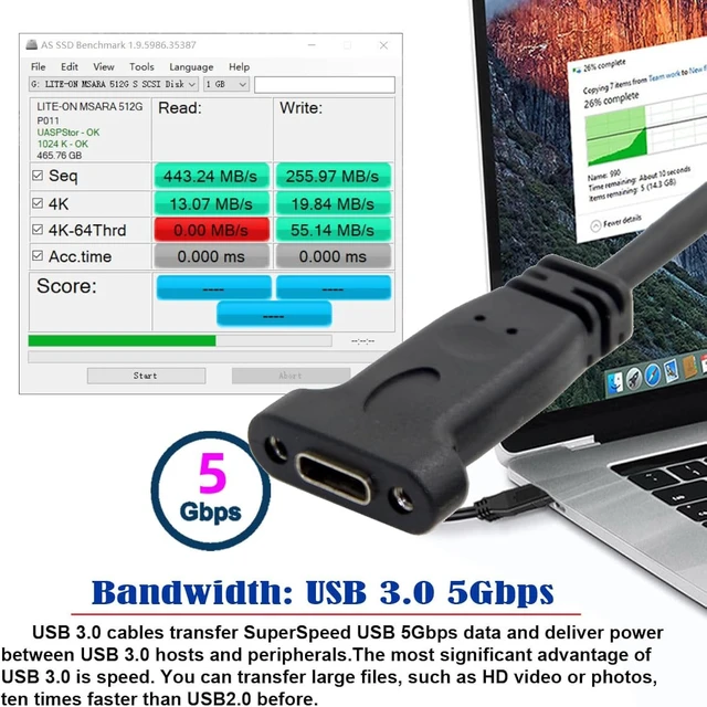 Alt view image 7 of 7 - chenyang CY USB C Cable,USB 3.0 Type A Male to Type C Female Data Cable 20cm with Panel Mount Screw Hole