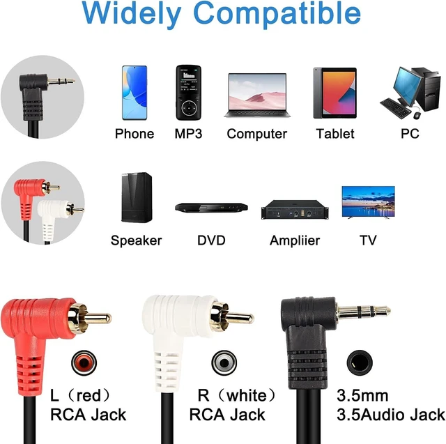 Alt view image 6 of 7 - XMSJSIY 90 Degree Right Angle 3.5mm to 2 RCA Cable, Angle 1/8" 3.5mm TRS