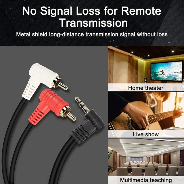 Alt view image 4 of 7 - XMSJSIY 90 Degree Right Angle 3.5mm to 2 RCA Cable, Angle 1/8" 3.5mm TRS