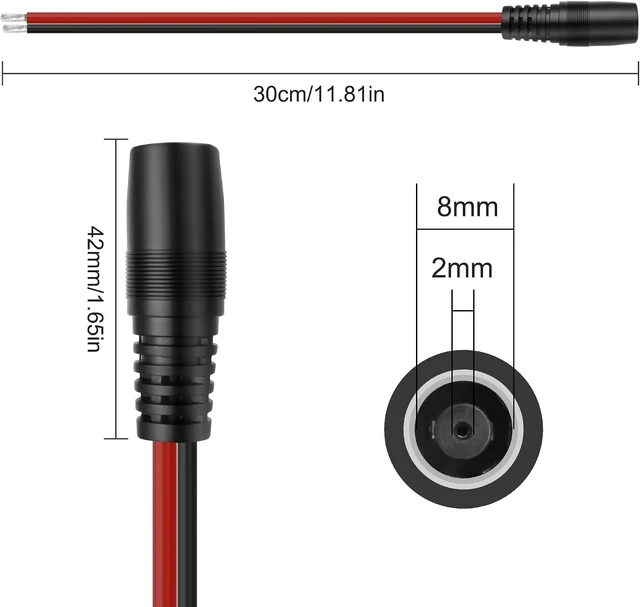 Alt view image 2 of 7 - XMSJSIY DC7.9x0.9mm 8mm Power Pigtails Cable 14AWG -2PCS (DC Female)