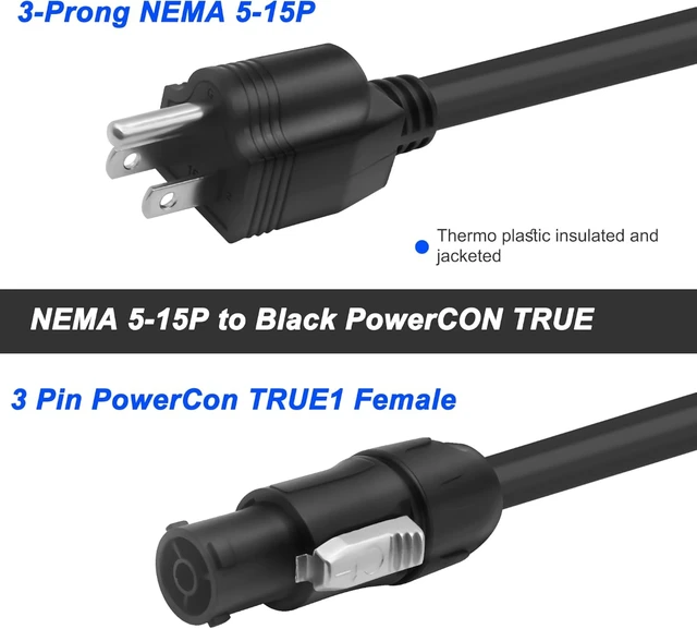 Alt view image 4 of 7 - XMSJSIY 3-Prong NEMA 5-15P to PowerCON True AC Power Cable Cord-1.5M/4.9FT
