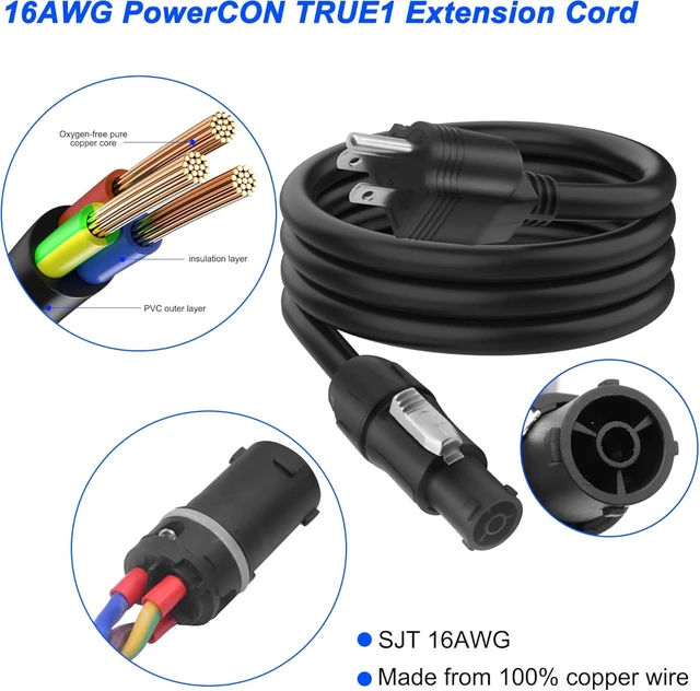 Alt view image 3 of 7 - XMSJSIY 3-Prong NEMA 5-15P to PowerCON True AC Power Cable Cord-1.5M/4.9FT