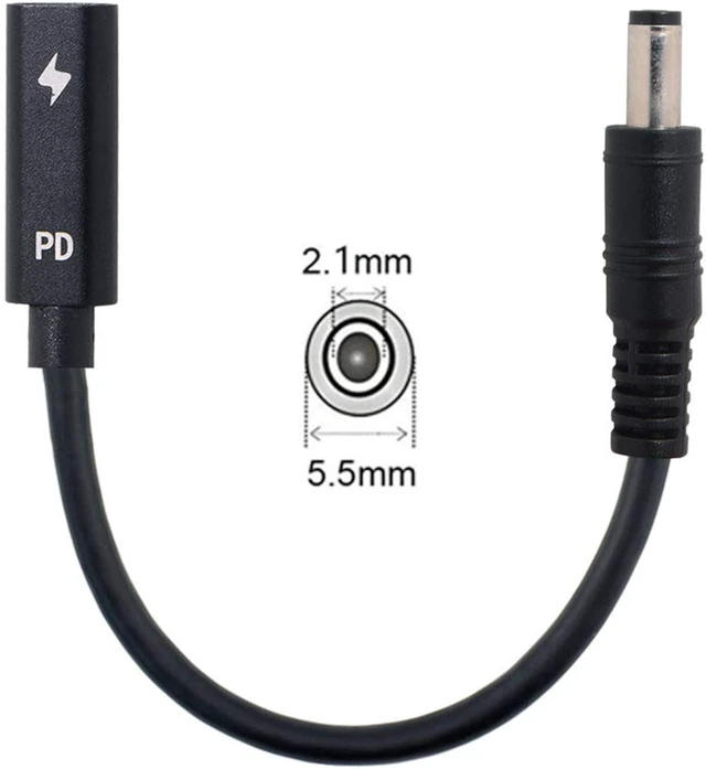Alt view image 3 of 7 - cablecc Type C USB-C Female Input to DC 5.5x2.1mm Power PD Charge Cable fit for Laptop 18-20V