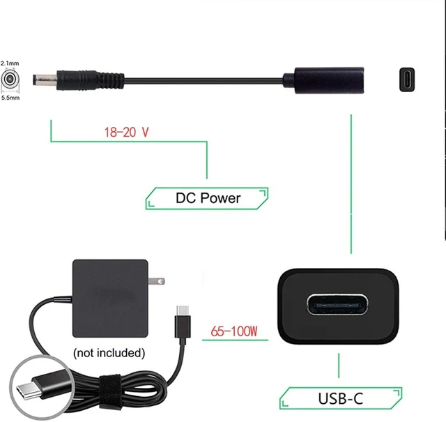 Alt view image 4 of 7 - cablecc Type C USB-C Female Input to DC 5.5x2.1mm Power PD Charge Cable fit for Laptop 18-20V