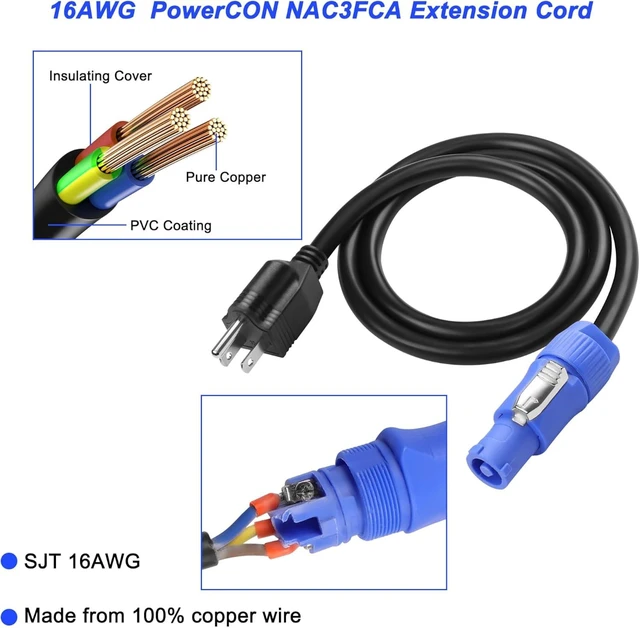 Alt view image 4 of 7 - XMSJSIY 3-Prong NEMA 5-15P to PowerCON AC Power Cable Cord 20A 3 Pin 16AWG