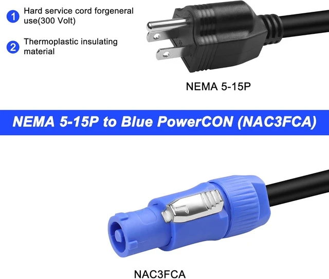 Alt view image 3 of 7 - XMSJSIY 3-Prong NEMA 5-15P to PowerCON AC Power Cable Cord 20A 3 Pin 16AWG