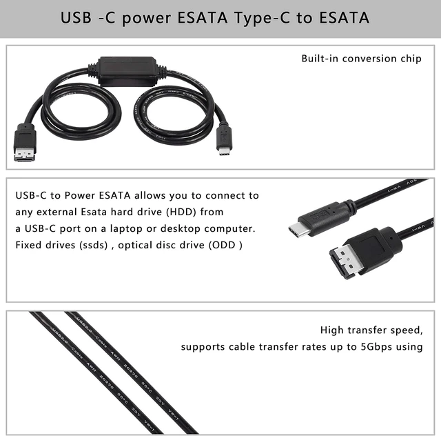 Alt view image 6 of 7 - XMSJSIY USB-C Type-C to eSATA Adapter Cable 5Gbps - 3 ft/1M