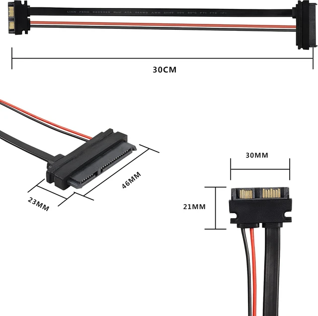 Alt view image 3 of 7 - Slimline Sata 13Pin Male to 22Pin Sata Female Cable Adapter Slimline Serial